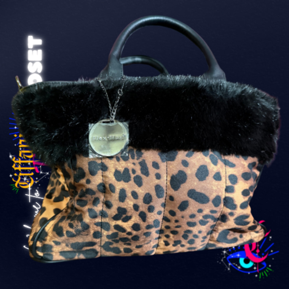 Alex Max Leopard Print Faux Fur Trim Handbag Animal Print Tote Purse